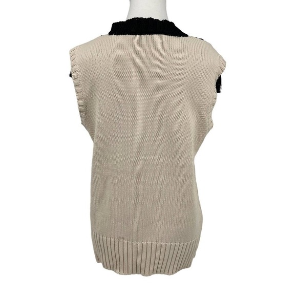 Yigal Azrouel Sweater Sleeveless Crochet Fringe Tassel Neck Cream Black Large - Picture 3 of 6